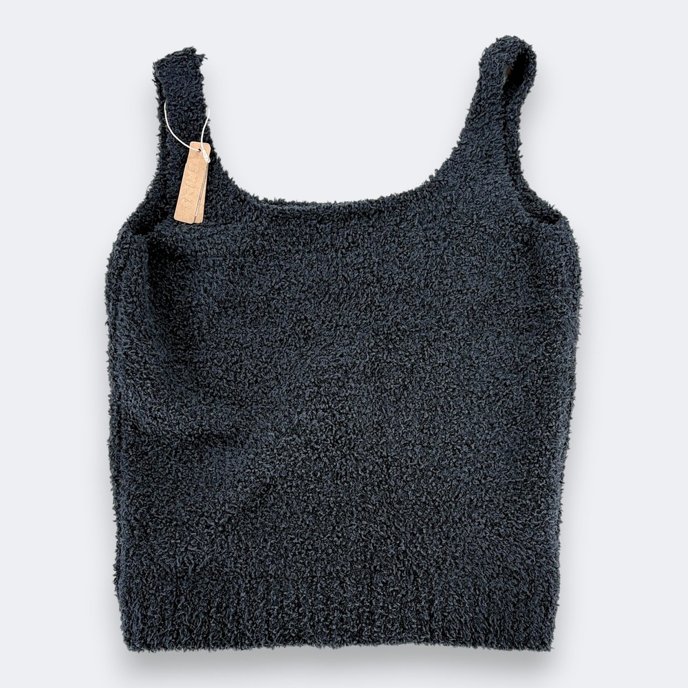 Skims Womens Cozy Bouclé Knit Tank Crop Top 2X/3X Onyx Black Loungewear NEW